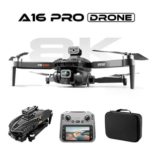 2026 A16 Pro GPS Drone Carbon fiber-style shell Front-mounted HD gimbal camera  4.5-inch large-screen remote controller GPS auto-return/low-battery return  Brushless motors Gesture photo capture 50x zoom 360° flips