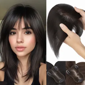 Snoilite 100% Remy Human Hair Topper 3.15"x4.33" Silk Base Hand-crocheted woven base Lightweight for High Hairline/Covering Greyish Hair on Top, 11 Inch Natural Black,Brown Hair Extension