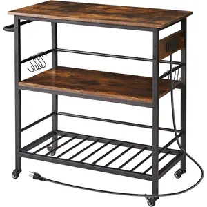 Kitchen  with 3 Shelves,  Table for Kitchen with Power Outlet,Kitchen Cart with Large Worktop,Rolling Bar Cart for Home, Outdoor, Kitchen TMJ024H