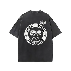"F*CK YOUR THOUGHTS" Distressed Cotton T-Shirt  White Ink Heat Transfer Punk Streetwear Oversized Tee
