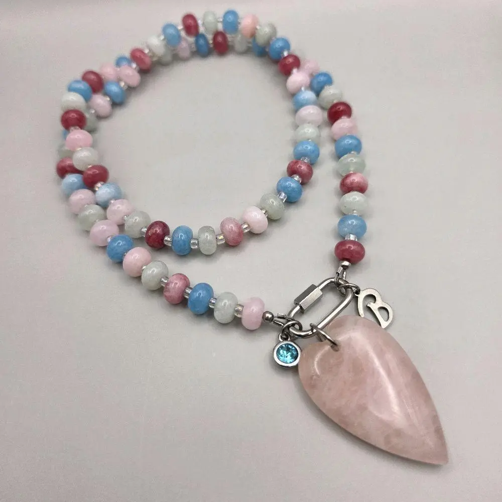 Cotton Candy Necklace – Pastel Morganite Necklace with Custom Letter Charm | Personalized Jewelry Gift