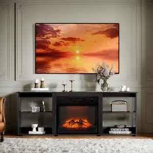 [ Father's Day Gift ]Winado 58" Fireplace TV stand, suitable for 70-inch TVs, recessed entertainment center with 18-inch electric fireplace heater, adjustable shelves and open cabinets, walnut color, fireplace media control table for living room.