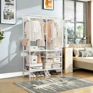 Clothes Rack, 1 Count Portable Wardrobe Closet for Hanging Clothes, Sturdy Metal Garment Rack with Shoe Shelf, Clothes Organizer for Bedroom, Wardrobe Storage Rack