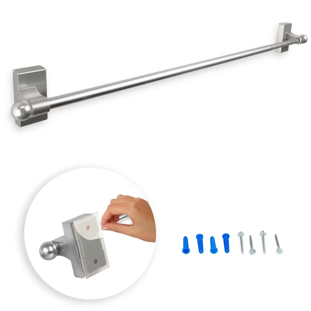 212 MAIN Adjustable Curtain Rod - 0.4375 in. Satin Nickel Metal Finish, Fits 17-30 in. Windows, Self-Adhesive or Wall-Mounted Installation Options