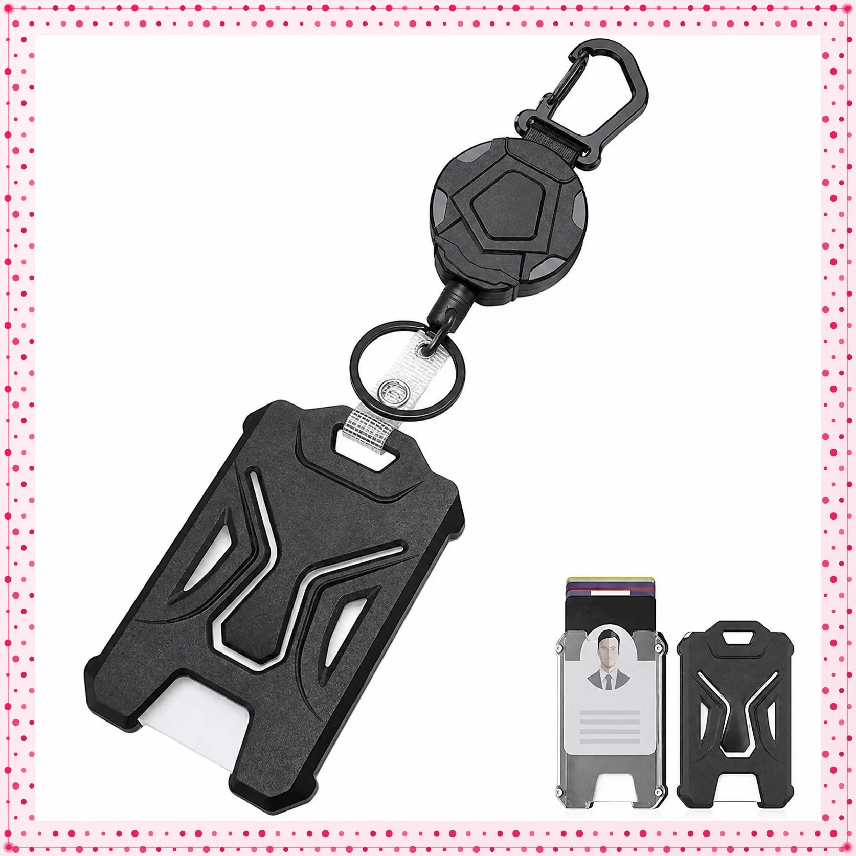 MNGARISTA Heavy Duty Retractable Badge Reel with Guardian Card Holder, PC Material, 31.5" Telescopic Rope, Large Space & Carabiner for Office Workers, Convenient Fashion Accessory Keychain, Convenience, Durable, Work Accessories, Retractable Lanyard