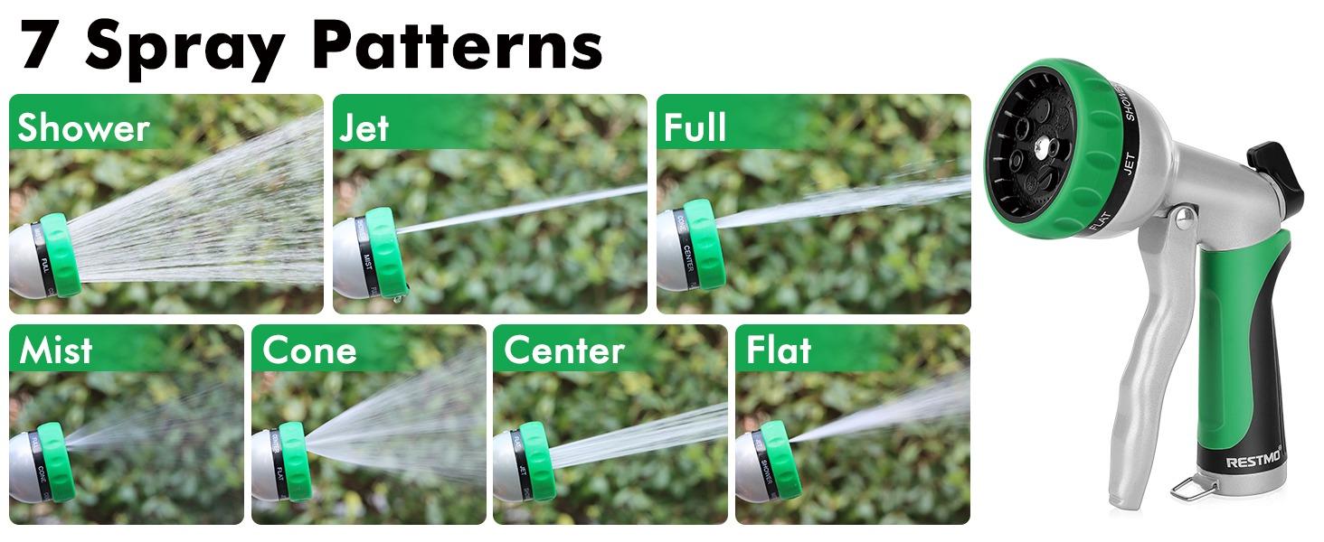RESTMO Garden Hose Nozzle, Garden Tools , Heavy Duty Metal Water Hose Nozzle with 7 Adjustable Spray Patterns, High Pressure Hand Sprayer with Flow Control for Watering Plants & Lawns, Washing Cars & Pets, Valentines gift