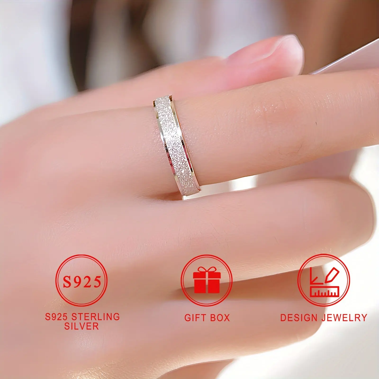 925 Sterling Silver Band Ring Frosted Surface 24k Gold Plated Suitable For Men And Women High Quality Jewelry With Gift Box