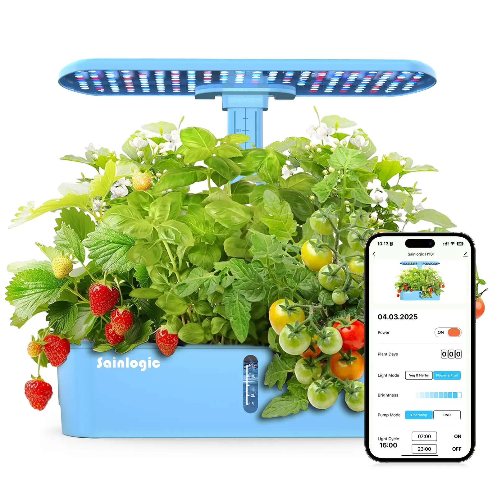 Sainlogic Modern Hydroponics Growing System Kit - Hydroponic Growing Tent, 12-Pod Watering Planter, APP & WiFi-Connected Smart Indoor Garden, 5X Growth 24W LED, Quiet Pump for Vegetables, Herbs