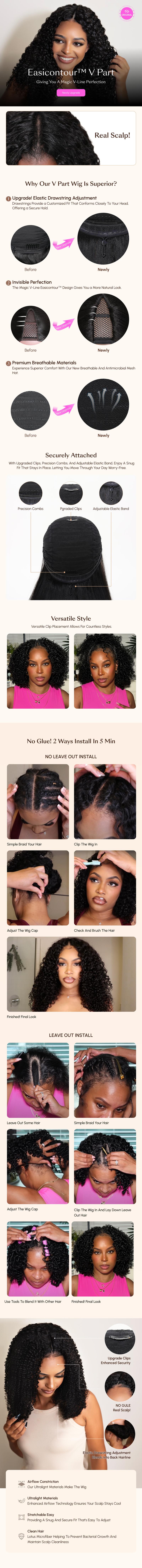 UNice Upgrade V Part Ombre Chestnut Brown Yaki Straight Wigs with Drawstring No Leave Out Glueless Human Hair Wigs for Beginners Friendly