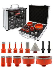 13 piece brazed hole saw set for tile quartz stone marble drilling bits angle grinder M14 thread core drill set dry wet use fast drilling durable wear resistant no chipping multi size kit for stone tile glass high efficiency tool