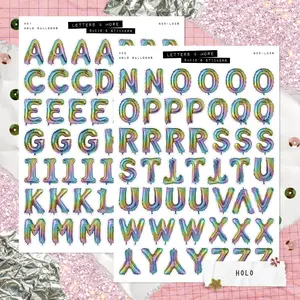 HOLO Balloon Letter SET • Junk Journal Sticker Sheets • Typography Stickers • Scrapbook Stickers • Vision Board • Birthday Celebration Aesthetic