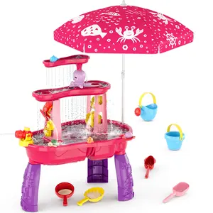 Summer 3-Tier Water Play Table for Kids, Toddler Splash Tower Sensory Toy with Umbrella, Indoor Outdoor Water Toys Gift for Boys Girls Summervibes tiktokshopspringg