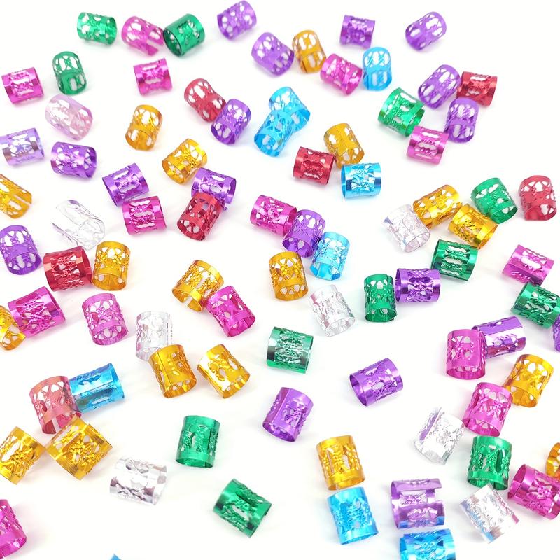 100pcs Adjustable Durable Boho Chic Hair Jewelry Set, Geometric-Patterned Alloy Hair Rings, Metal Cuffs for Braids and Dreadlocks, All-Season Hair Accessories