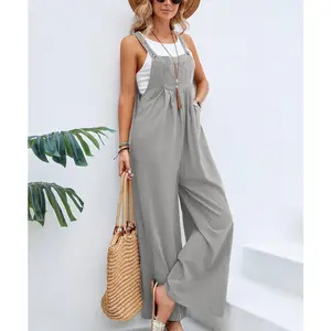 Plus Size Women Overalls Spring Summer Solid Color Black Button Front Garment Length Including Shoulder Straps Measure After Buttoning The Bottom Button Casual Comfortable Home Wear