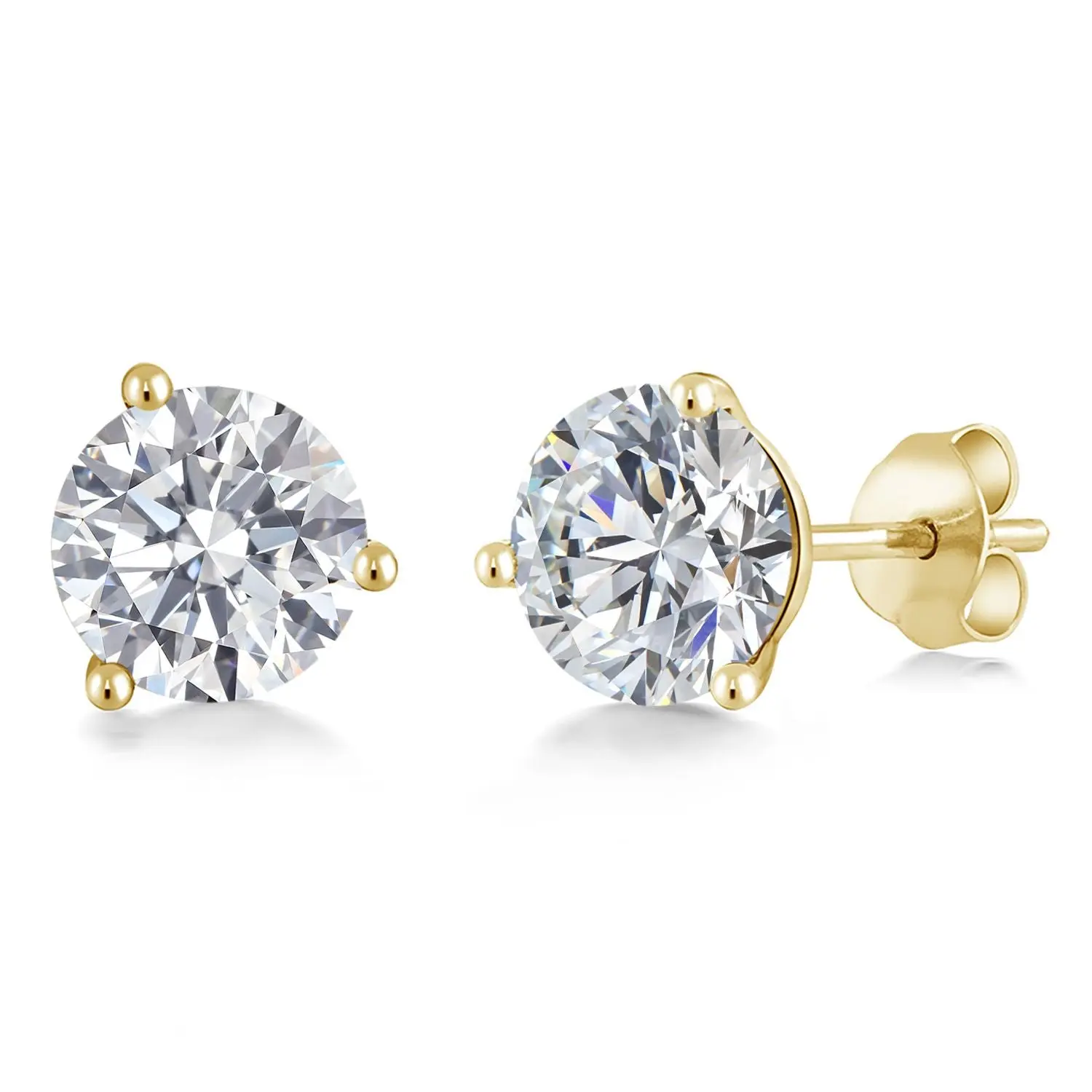 2 Cttw 14K Yellow Gold IGI Certified Lab Grown Diamond Martini Stud Earrings | Each 1 Ct Round 6.5MM | D-E Color | VS1-VS2 Clarity | Gold Earrings For Women Men