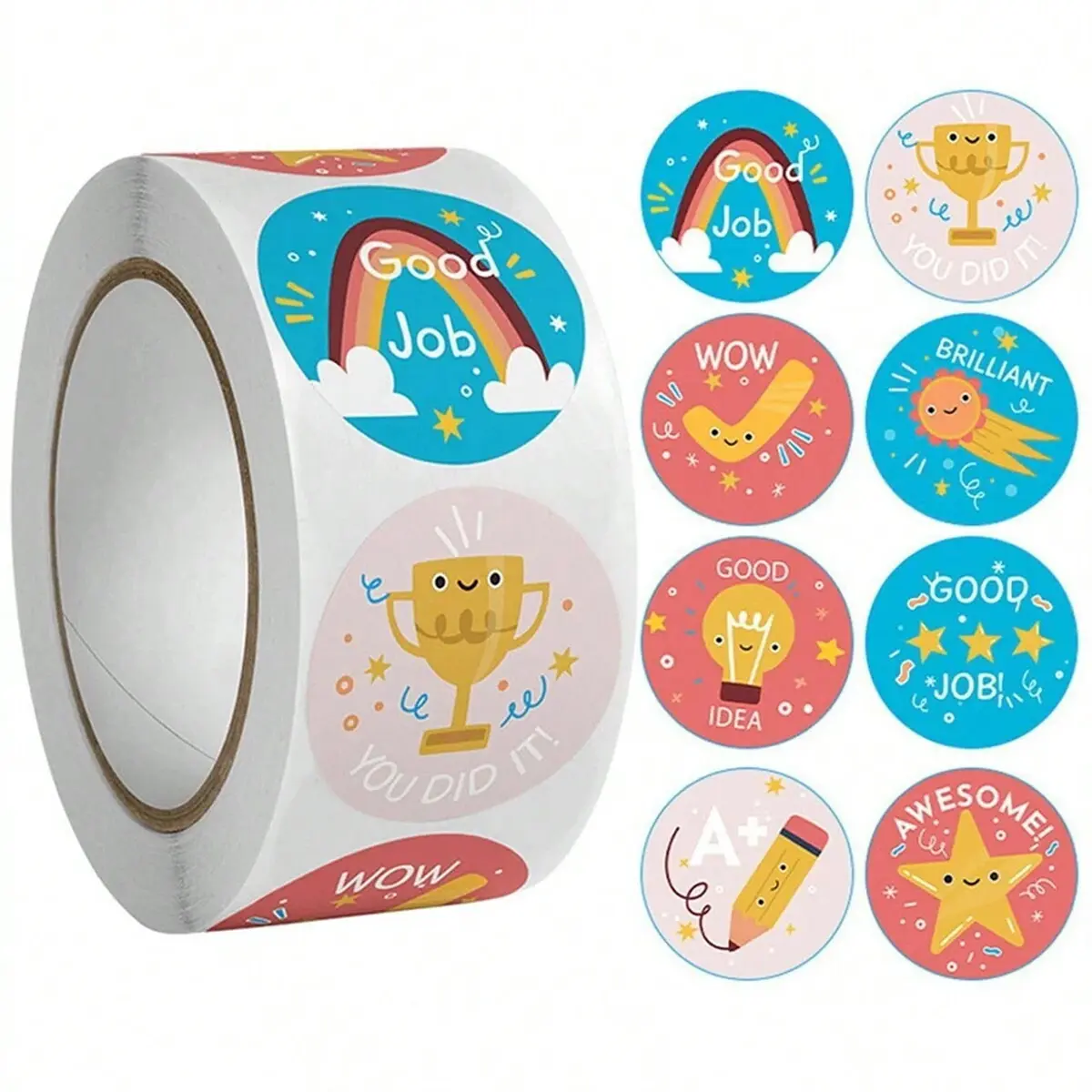 Cute Cartoon Classroom Reward Stickers Roll (500 Pieces), Circle Sticker Label, Decorative Labels, School Family Training Incentive Stickers, Gift Decorative Sealing Stickers