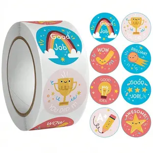 Cute Cartoon Reward Stickers Roll (500 Pieces), Circle Sticker Label, School Family Training Incentive Stickers, Gift Decorative Sealing Stickers