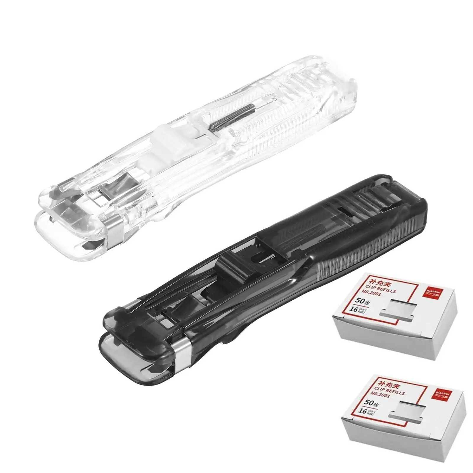 2 Pcs Portable Binder Clip Stapler, with 100 Pcs Small Binder Clips, Non-Destructive Paper Clam Dispenser for Office, Home, School