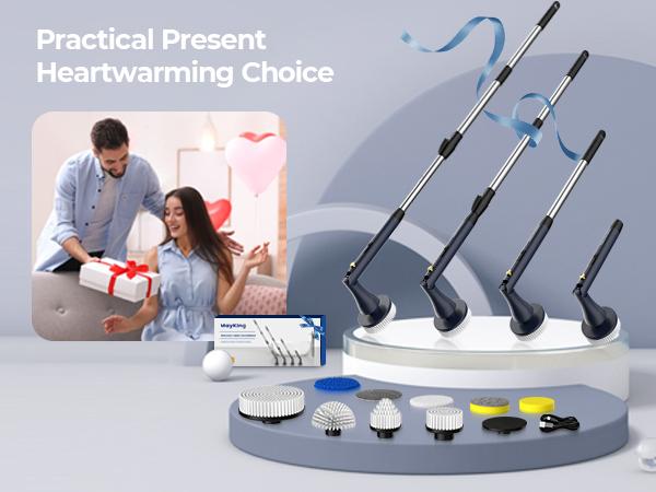 MayKing Electric Spin Scrubber with 9 Brush Heads, 3-Angle & 4-Length Adjustable Cordless Power Scrubber, 3-Speed & Battery LED Display, Electric Scrubber for Cleaning Bathroom Bathtub Floor Tiles