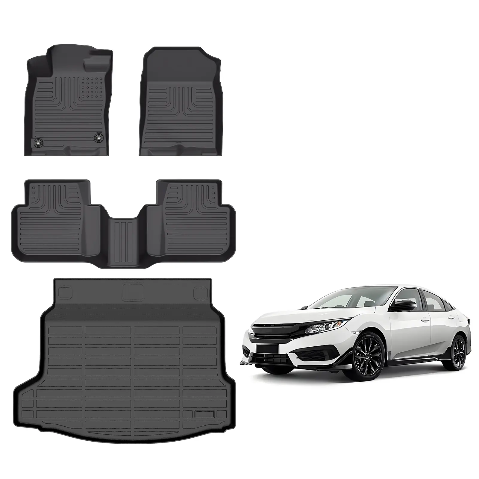 KELCSEECS For Honda Civic Hybrid Hatchback 2025-2026 (Not Sedan) Floor Mats & Cargo Liners, All-Season TPE-Made Car3D Laser Scanned Custom Fit, Anti-Slip Waterproofing, Easy-Clean Eco-Friendly Safe Durable Front-Rear Row & Trunk Accessories