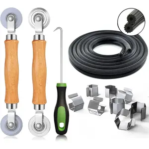 Screen Repair Kit, Screen Roller Tool, Steel/Nylon Roller with Bear+8pcs Screen Clips+32ft Screen Spline+Removal Hook, 5 in 1 Window Screen Door Repair Kit,for Installing Door Window Mesh