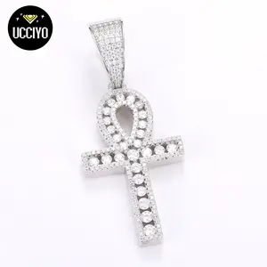 【#P269 】925 Sterling Silver  Moissanite Cross Pendant Necklace For Women Jewelry Female Statement Men Iced Out Chain Hip Hop Party Gifts