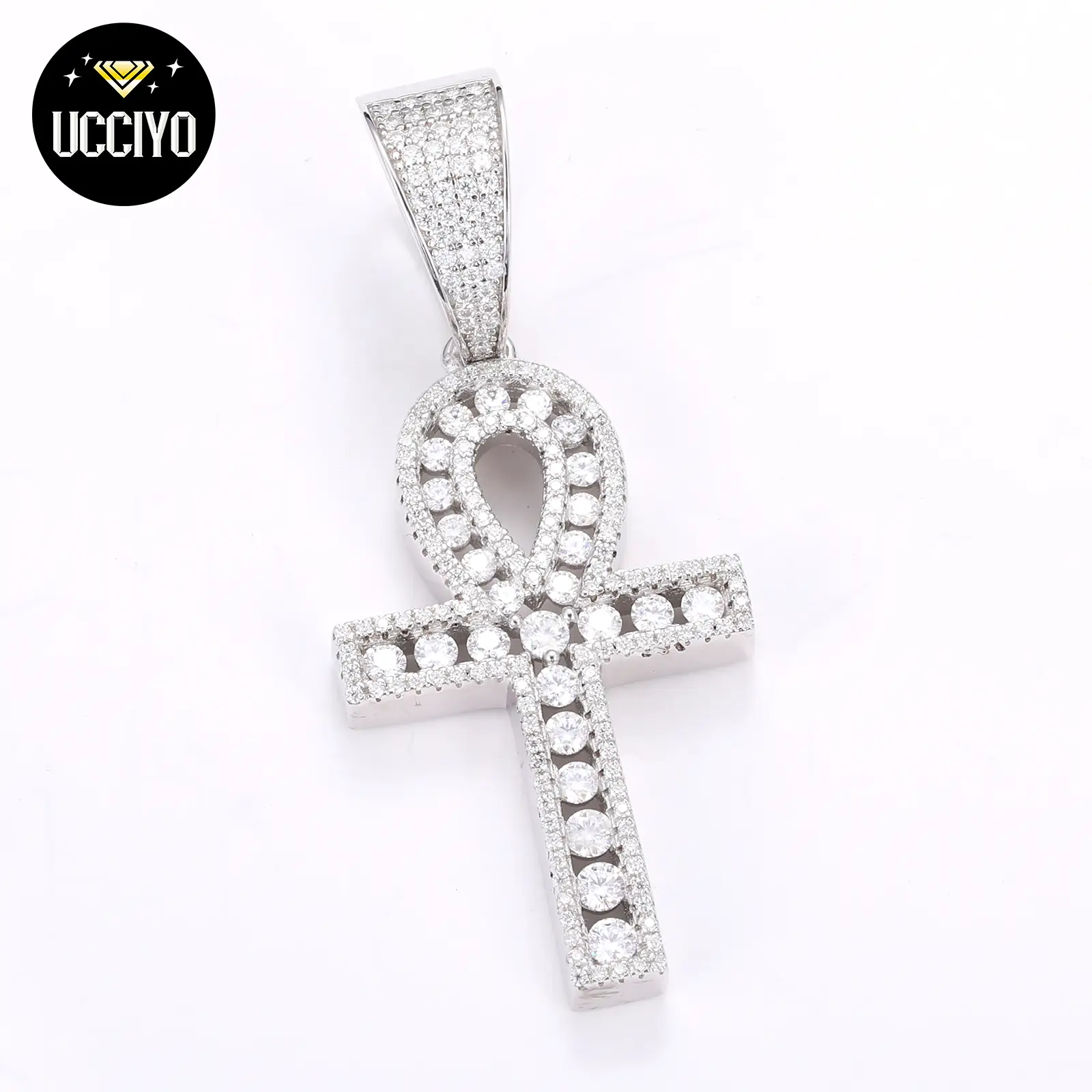 【#P269 】925 Sterling Silver Synthetic Moissanite Cross Pendant Necklace For Women Jewelry Female Statement Men Iced Out Chain Hip Hop Party Gifts