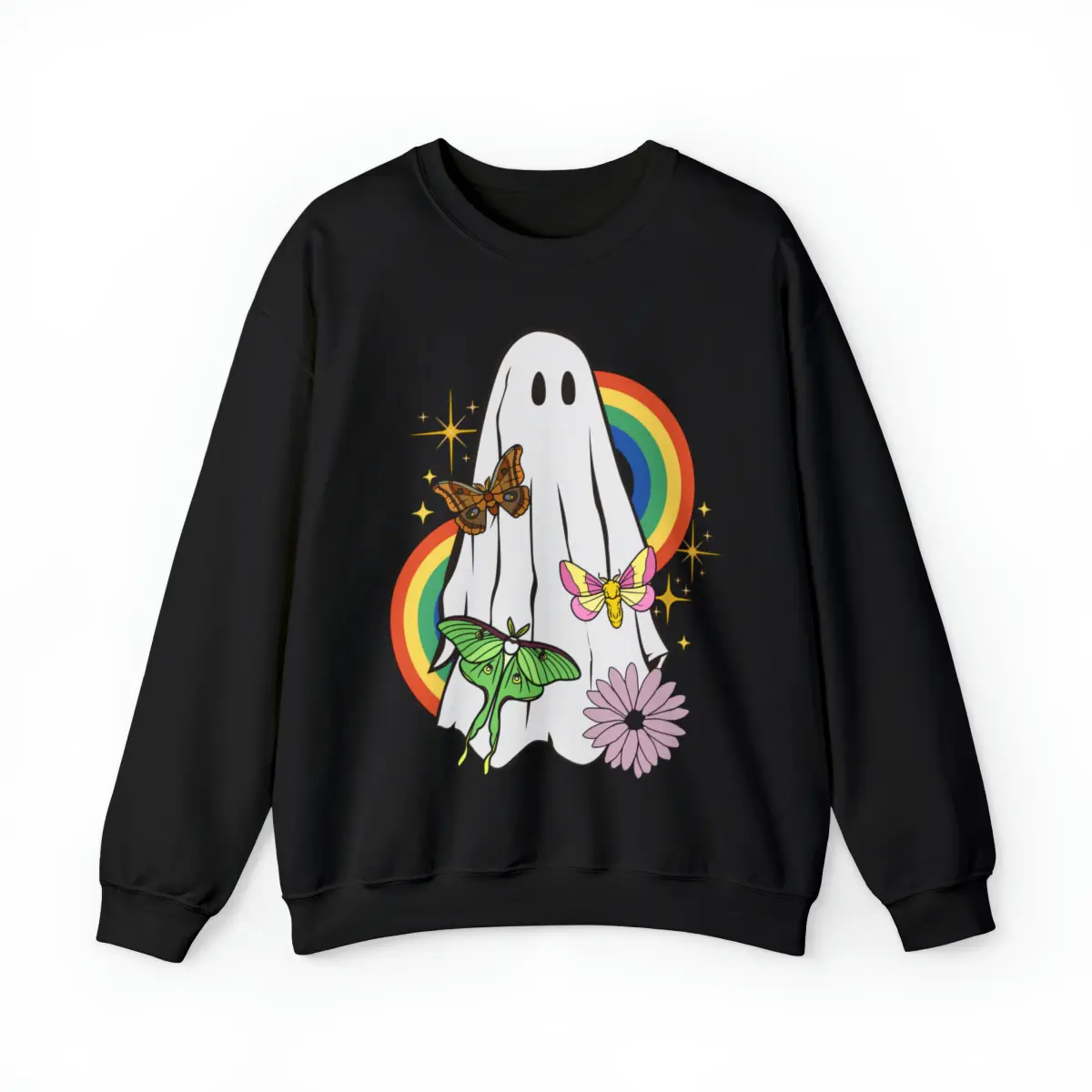 Spooky Halloween Cottagecore Ghost sweatshirt, Rainbow Goth Halloween , occult shirt, boho halloween sweatshirt