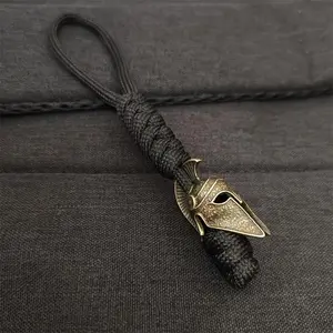 Viking & Spartan Warrior Helmet Paracord Lanyard Keychain for Men - Braided Survival Rope Keyring for EDC Gear, Car Keys, Zipper Pull, and Backpack - Retro Gift
