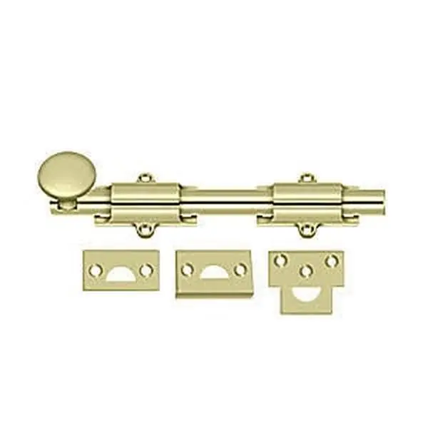 Deltana 8SB3-UNL Heavy Duty Surface Bolt, Unlacquered Brass, 8 x 0.62 in inches, Surface Mount Extra Security Fastener, Screw-In Threaded Door Lock Mechanism Bolt for Tools & Hardware Applications