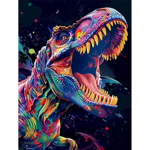 1PCS Colorful T-Rex- 16x20 Inch - Frameless - Suitable for Art Students DIY Digital Painting Kit - Professional Paintings - Paint by Numbers - Handcraft Art Set - Paint by Numbers - Acrylic Painting - For Home Wall Decoration and Gifts -Frame Not Included