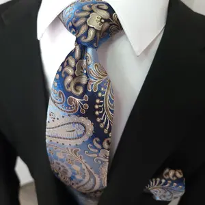 Blue Champagne Paisley Silk Tie Pocket Square Cufflink Set