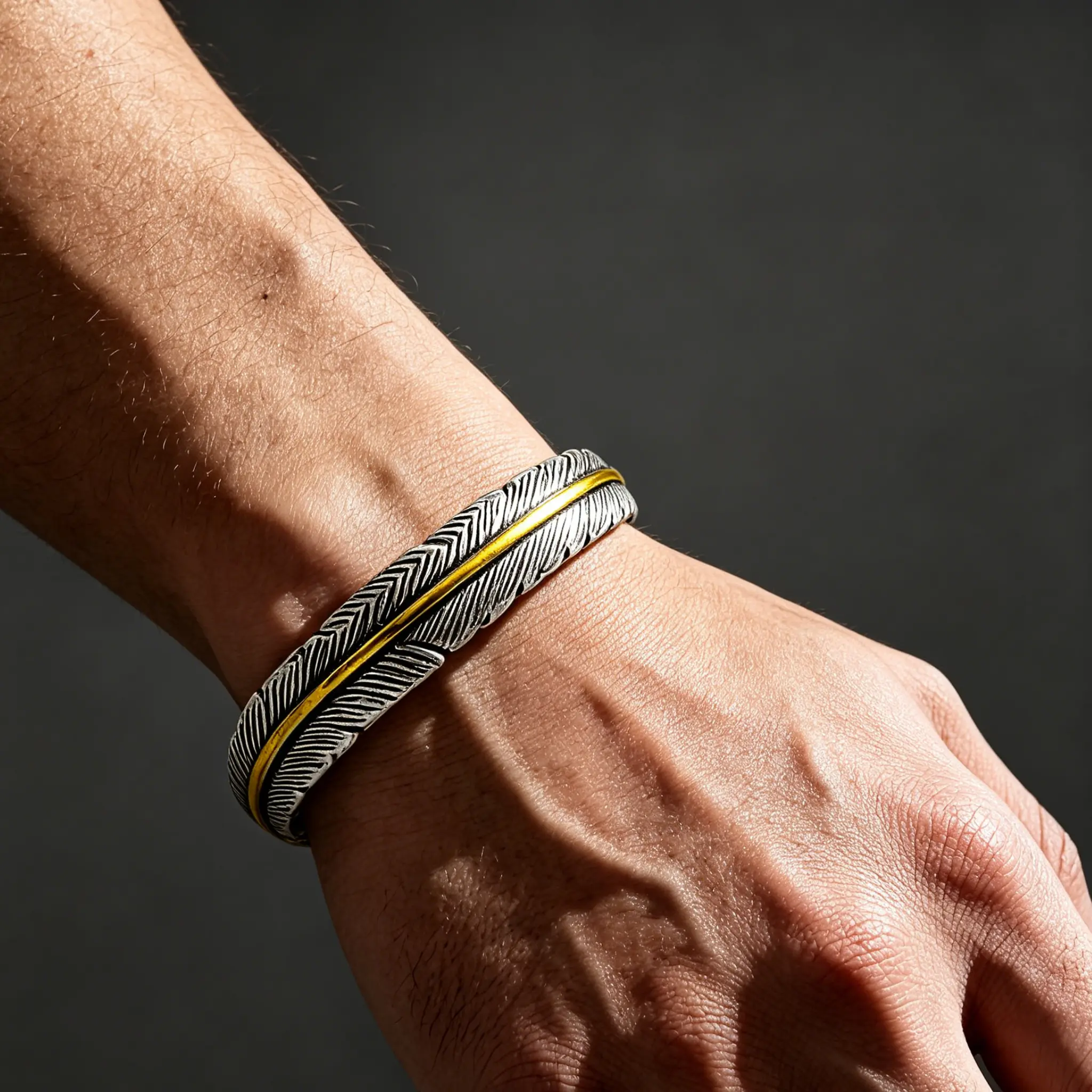 Men's Vintage Feather Open Cuff Bracelet, Adjustable Two-Tone Silver & Gold Statement Bangle for Daily Wear beautiful bracelet Heart Rate Couples Set Matching Charm Bracelets Tiger Eye Stone Crystal Preserved Long-Lasting Rose Gift Box