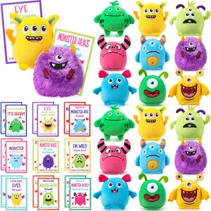 18/24 Sets Valentines Gift for Toddlers Mini Monster Hedgehog Stuffed with Encouragement Card Monster Stuffed Animal Plush Mini Keychain for School Kinfergarden Classroom Prize Exchange Party Favors Goodie Bag Fillers