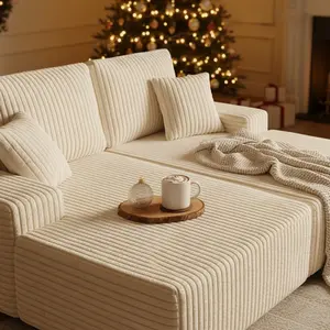 Boneless Chaise Lounge Upholstered Sofa Bed with Throw Pillows and Armrests Indoor Sleeper Chair Luxurious Plush Corduroy Chair Bed for Living Room No Assembly Required 78.74"x66.93"x23.62"