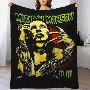 Manson Theme Printed Flannel Blanket - Retro Design, Multi-Size, Soft, Comfortable, All Seasons, Suitable for Sofa, Bedroom