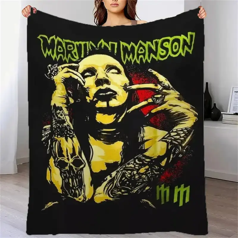 Manson Themed Graphic Print Cotton Decorative Blanket - Retro Look, Multi-Size, Soft, Comfortable, Breathable, Wrinkle Resistant, Durable, All-Season Home Throw for Sofa, Bedroom