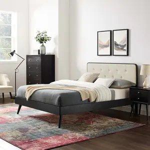 Modway Bridgette Full Wood Platform Bed With Splayed Legs in Black Beige