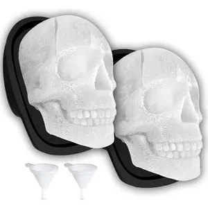 Extra Large 3D Skull Silicone Ice Cube Mold for Whiskey-2 Pcs, with Funnel, for Big Mouth Cup, Also for Resin, Chocolate, Sugar - Ideal for Parties