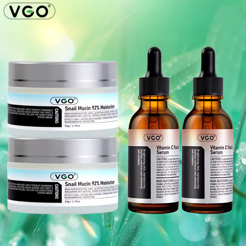 VGO Vitamin C Face Serum+Snail Mucin Set Hydrating Serum with Vitamin C, Hyaluronic Acid, Vitamin E & More, Serum for Dullness Radiance, Balanced Tone Complexion-B Firming Essence Moisturizing Dark Spot Corrector
