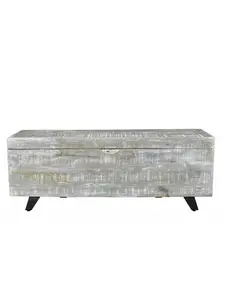 HomeRoots 489212 46 in. Solid Wood Entryway Bench with Flip Top, Whitewash Gray & Black