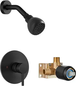 Shower Faucet and  Set,with Rough-in Valve,Shower Trim Kit System Fixtures Complete,Single-Handle,Matte Black
