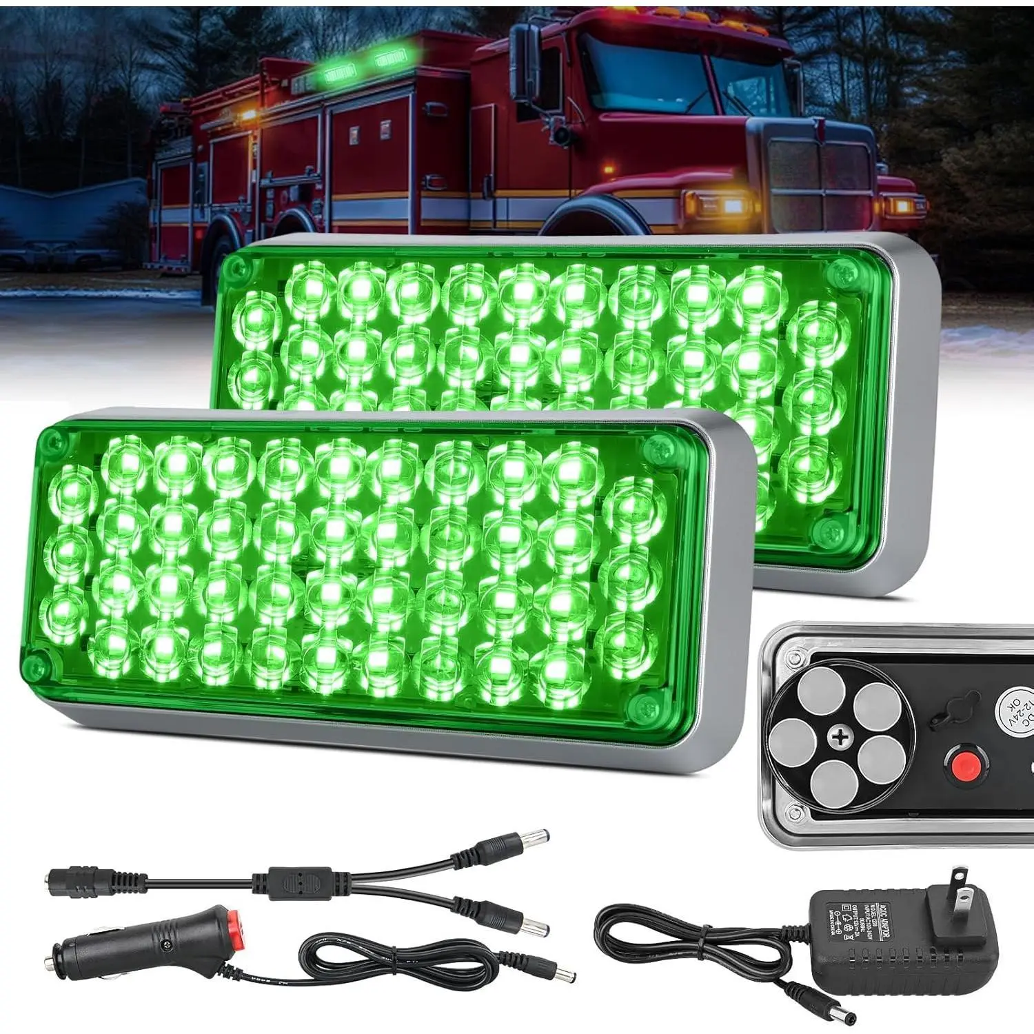 Nilight 2PCS 42LED Green Wireless Magnetic Strobe Lights - High Intensity Flashlight, Portable, Waterproof Surface Mount, 5 Patterns, 12V-24V for Cars Trucks