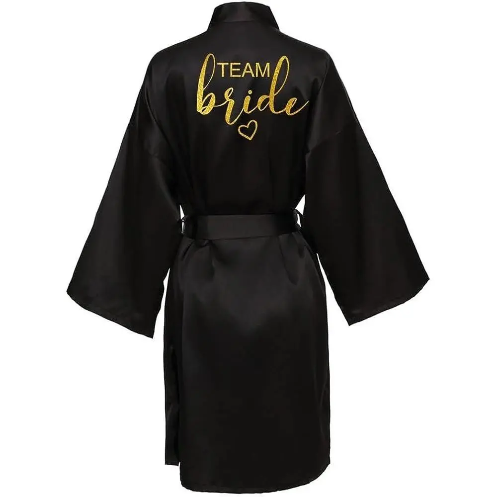 Wedding Party Team Bride Robe Kimono Satin Pajamas Bridesmaid Bathrobe Gold Letter SP093 Wedding Party Team Bride Robe Kimono Satin Pajamas Bridesmaid Bathrobe Gold Letter SP093