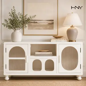 【SummerWins】HNY 47" Modern Arched Display Cabinet, Glass Display Cabinet with Arch Doors Aesthetic Shallow Sideboard for Living Room Entryway summerwins