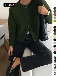 Autumn Winter Women's Casual Knit Cardigan, Elegant Vintage Round Neck Sweater, Simple Lazy Style, Long Sleeve Pullover