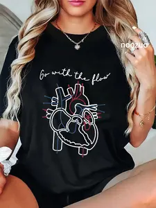 100% Cotton Unisex CVICU Cardiac Nurse Anatomy Cardiology Human Heart Flow T-Shirt Casual Top