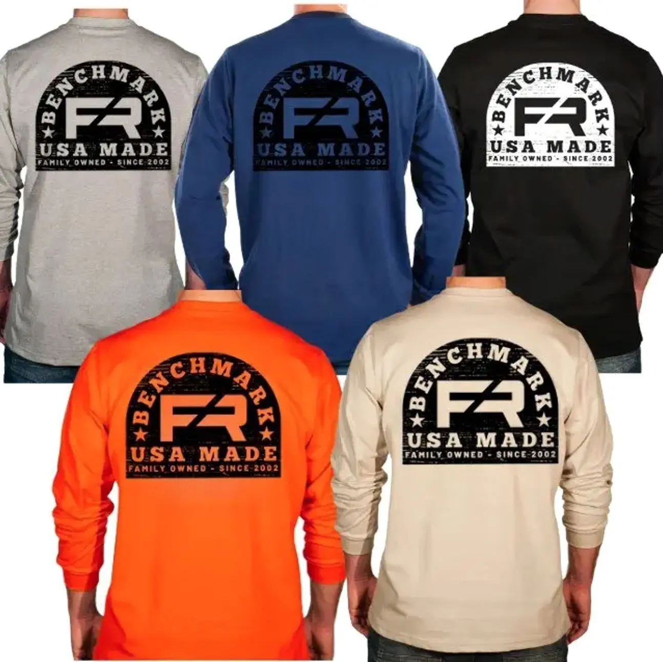 Benchmark Wood Stamp Flame Resistant Long Sleeve Shirt, Men's Graphic Workwear T-Shirt, Long Sleeve Tee clothing K24