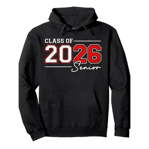 Men's Class of 2026 Graduation Hoodie - Heavyweight 260gsm Cotton Pullover Hooded Sweatshirt with Senior Year Design, Adjustable Hood & Front Pocket - Black with Red Lettering for Back to School, Prom, Graduation Parties - Machine Washable Senior Apparel