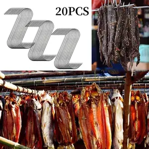 20PCS Stainless Steel Meat Hooks, 6 Inch S Shaped, for Hanging Bacon Sausage, Smoking, Grilling BBQ